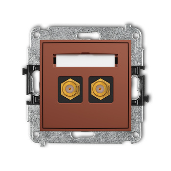 Mechanizm gniazda antenowego podwójnego typu F SAT pozłacany Karlik seria ICON 63IGF-2.1 kolor terakota
