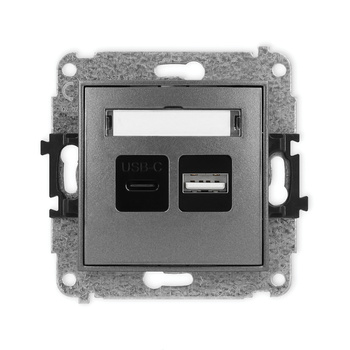 Mechanizm ładowarki USB podwójnej USB C + USB A, 20W max. Karlik seria ICON 11ICUSB-8 kolor grafitowy