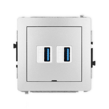 Mechanizm gniazda podwójnego 2xUSB A-A 3.0, bez pola opisowego Karlik seria DECO 7DGUSBBO-6 kolor srebrny metalik