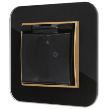 Gniazdo hermetyczne z ramką zaokrągloną efekt szkła seria ICON kolor czarny/złoty