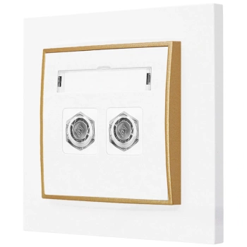 Gniazdo antenowe 2x z ramką prostą seria MINI kolor biały mat/złoty