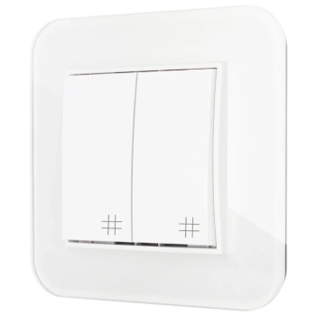 Włącznik krzyżowy podwójny z ramką zaokrągloną efekt szkła seria ICON kolor biały