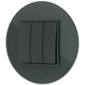 Włącznik potrójny z ramką okrągłą efekt szkła seria ICON kolor grafitowy mat