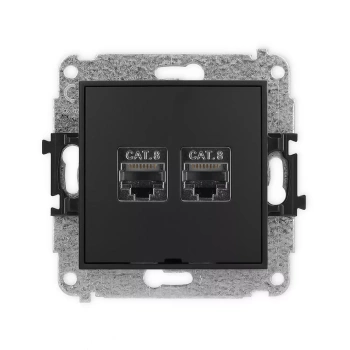 Mechanizm gniazda komputerowego podwójnego 2xRJ45, kat. 8, ekranowany, 8-stykowy, bez pola opisowego Karlik seria ICON 12IGKBO-12 kolor czarny mat