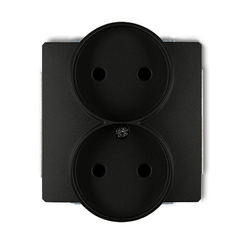 Mechanizm gniazda podwójnego do ramki DECO Soft bez uziemienia 2x2P z przesłonami torów Karlik seria DECO 12DGPRSO-2p kolor czarny mat