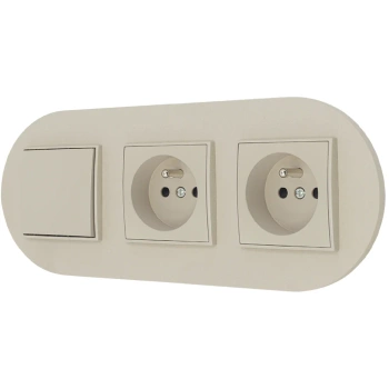 Włącznik pojedynczy i dwa gniazda pojedyncze z ramką okrągłą seria MINI kolor taupe