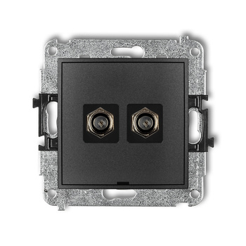 Mechanizm gniazda antenowego podwójnego typu F SAT niklowany, bez pola opisowego Karlik seria MINI 11MGFBO-2 kolor grafitowy