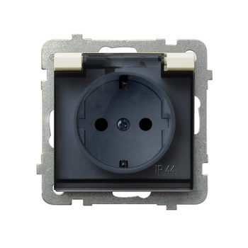 Gniazdo bryzgoszczelne z uziemieniem schuko IP-44 wieczko przezroczyste seria SONATA kolor Ecru symbol GPH-1RS/m/27/d