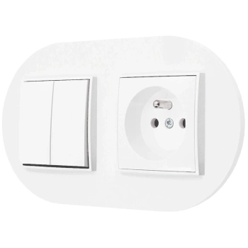Włącznik podwójny z gniazdem pojedynczym z ramką okrągłą seria MINI kolor biały mat