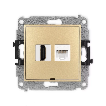 Mechanizm gniazda pojedynczego HDMI 2.0, 4K + gniazda komp. poj. 1xRJ45, kat. 5e, 8-stykowy, bez pola opisowego Karlik seria ICON 29IGHKBO-45e kolor złoty
