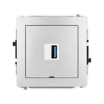 Mechanizm gniazda pojedynczego USB A-A 3.0, bez pola opisowego Karlik seria DECO 7DGUSBBO-5 kolor srebrny metalik