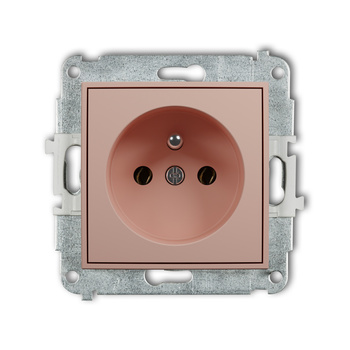 Mechanizm gniazda pojedynczego z uziemieniem 2P+Z bez przesłon torów prądowych Karlik seria MINI 62MGP-1z kolor łososiowy