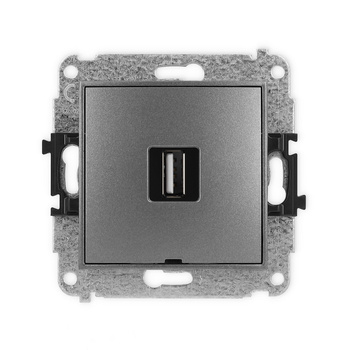 Mechanizm gniazda pojedynczego USB A-A 2.0, bez pola opisowego Karlik seria ICON 11IGUSBBO-1 kolor grafitowy