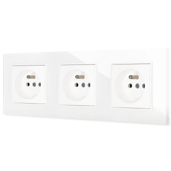 Trzy gniazda pojedyncze z ramką kwadratową efekt szkła seria ICON kolor biały