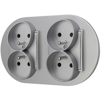 Dwa gniazda podwójne z ramką okrągłą seria MINI kolor srebrny