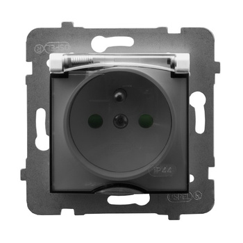 Gniazdo bryzgoszczelne z uziemieniem IP-44 z przesłonami torów prądowych wieczko przezroczyste seria ARIA kolor Biały symbol GPH-1UZP/m/00/d