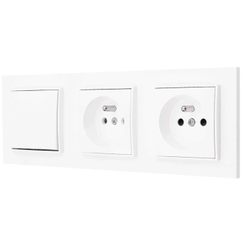 Włącznik pojedynczy i dwa gniazda pojedyncze z ramką prostą seria MINI kolor biały mat