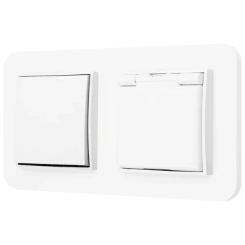 Włącznik pojedynczy z gniazdem hermetycznym z ramką zaokrągloną seria MINI kolor biały