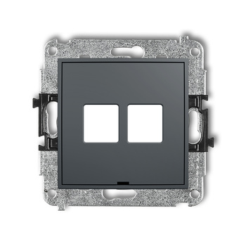 Mechanizm gniazda multimedialnego podwójnego bez modułu, bez pola opisowego standard Keystone Karlik seria MINI 28MGMBO-2P kolor grafitowy mat