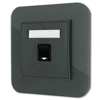 Gniazdo internetowe rj45 1x z ramką zaokrągloną efekt szkła seria ICON kolor grafitowy mat