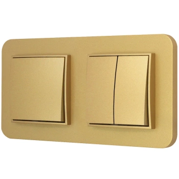 Dwa włączniki pojedynczy i podwójny z ramką zaokrągloną seria MINI kolor złoty