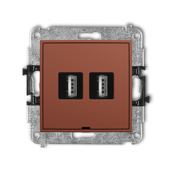 Mechanizm gniazda podwójnego 2xUSB A-A 2.0, bez pola opisowego Karlik seria MINI 63MGUSBBO-2 kolor terakota