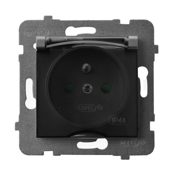 Gniazdo bryzgoszczelne z uziemieniem IP-44 z przesłonami torów prądowych wieczko przezroczyste seria ARIA kolor Szary mat symbol GPH-1UZP/m/70/d