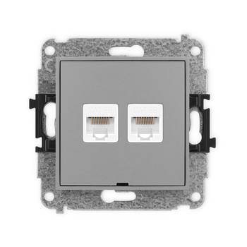 Mechanizm gniazda komputerowego podwójnego 2xRJ45, kat. 5e, 8-stykowy, bez pola opisowego Karlik seria ICON 27IGKBO-2 kolor szary mat