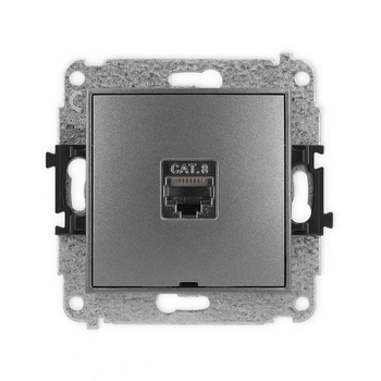 Mechanizm gniazda komputerowego pojedynczego 1xRJ45, kat. 8, ekranowany, 8-stykowy, bez pola opisowego Karlik seria ICON 11IGKBO-11 kolor grafitowy