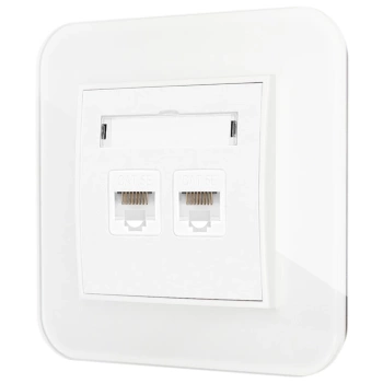 Gniazdo internetowe rj45 2x z ramką zaokrągloną efekt szkła seria ICON kolor biały