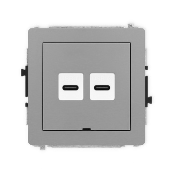 Mechanizm gniazda podwójnego 2xUSB C-C, bez pola opisowego Karlik seria DECO 27DGUSBBO-8 kolor szary mat