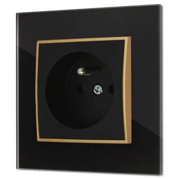 Gniazdo pojedyncze z ramką kwadratową efekt szkła seria ICON kolor czarny/złoty