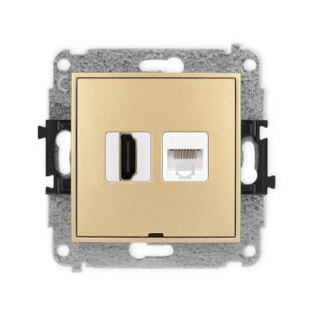Mechanizm gniazda pojedynczego HDMI 2.0, 4K + gniazda komp. poj. 1xRJ45, kat. 5e, 8-stykowy, bez pola opisowego Karlik seria MINI 29MGHKBO-45e kolor złoty