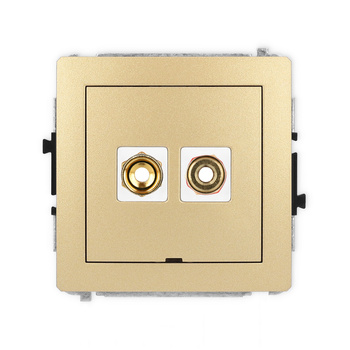 Mechanizm gniazda głośnikowego pojedynczego, bez pola opisowego typu banan - czerwony i czarny, pozłacany, 4 mm2, skręcany Karlik seria DECO 29DGGBO-4 kolor złoty