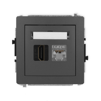 Mechanizm gniazda pojedynczego HDMI 2.0, 4K + gniazda komp. poj. 1xRJ45, kat. 6, ekranowany, 8-stykowy Karlik seria DECO 28DGHK-46 kolor grafitowy mat