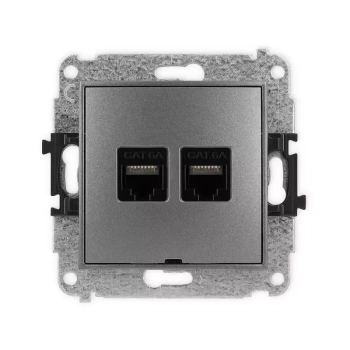 Mechanizm gniazda komputerowego podwójnego 2xRJ45, kat. 6A, 8-stykowy, bez pola opisowego Karlik seria MINI 11MGKBO-8 kolor grafitowy
