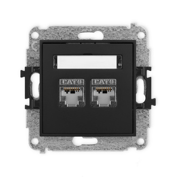 Mechanizm gniazda komputerowego podwójnego 2xRJ45, kat. 6, ekranowany, 8-stykowy Karlik seria ICON 12IGK-6 kolor czarny mat