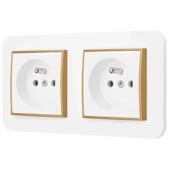 Dwa gniazda pojedyncze z ramką zaokrągloną seria MINI kolor biały mat/złoty