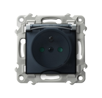 Gniazdo bryzgoszczelne z uziemieniem IP-44 z przesłonami torów prądowych wieczko przezroczyste seria SZAFIR kolor Srebro symbol GPH-1ZZP/m/18/d