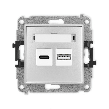Mechanizm ładowarki USB podwójnej USB C + USB A, 20W max. Karlik seria ICON 7ICUSB-8 kolor srebrny metalik