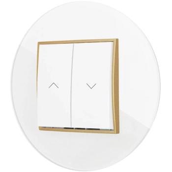 Włącznik roletowy zwierny z ramką okrągłą efekt szkła seria ICON kolor biały/złoty