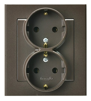 Gniazdo podwójne z uziemieniem schuko kompletne z ramką seria SONATA kolor Czekoladowy metalik symbol GP-2RS/40
