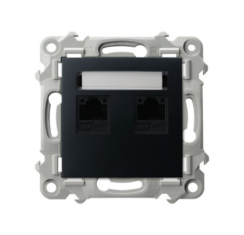 Gniazdo komputerowe podwójne, kat. 5e MMC seria SZAFIR kolor Czarny metalik symbol GPK-2Z/K/m/33