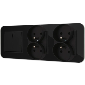 Włącznik podwójny i dwa gniazda podwójne z ramką zaokrągloną efekt szkła seria ICON kolor czarny