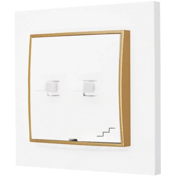 Włącznik schodowy podwójny w stylu USA ramka kwadratowa seria Mini kolor biały mat/złoty