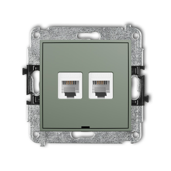 Mechanizm gniazda telefonicznego podwójnego 2xRJ11, 4-stykowy, beznarzędziowe, bez pola opisowego Karlik seria MINI 61MGTBO-2 kolor szałwiowy