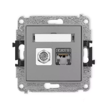 Mechanizm gniazda antenowego poj. typu F SAT + gniazda komp. poj. 1xRJ45, kat. 6 ekranowany, 8-stykowy Karlik seria ICON 27IGFK-5 kolor szary mat