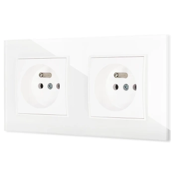 Dwa gniazda pojedyncze z ramką kwadratową efekt szkła seria ICON kolor biały