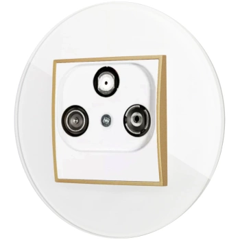 Gniazdo rtv-sat z ramką okrągłą efekt szkła seria ICON kolor biały/złoty
