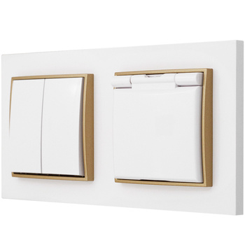 Włącznik z gniazdkiem hermetycznym kolor biały/złoty 21